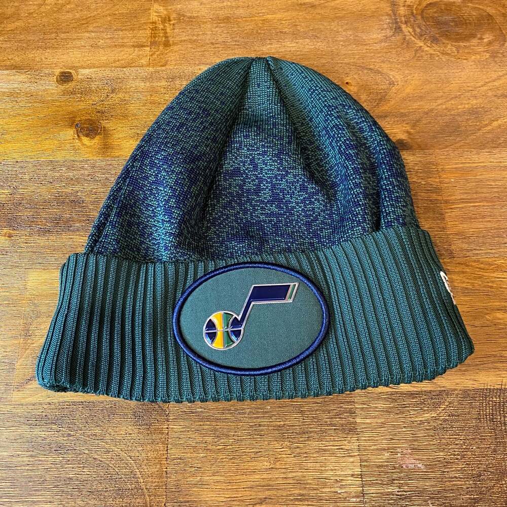 Utah Jazz NBA New Era Green and Blue Lined Beanie Winter Hat NWOT Size OSFM
